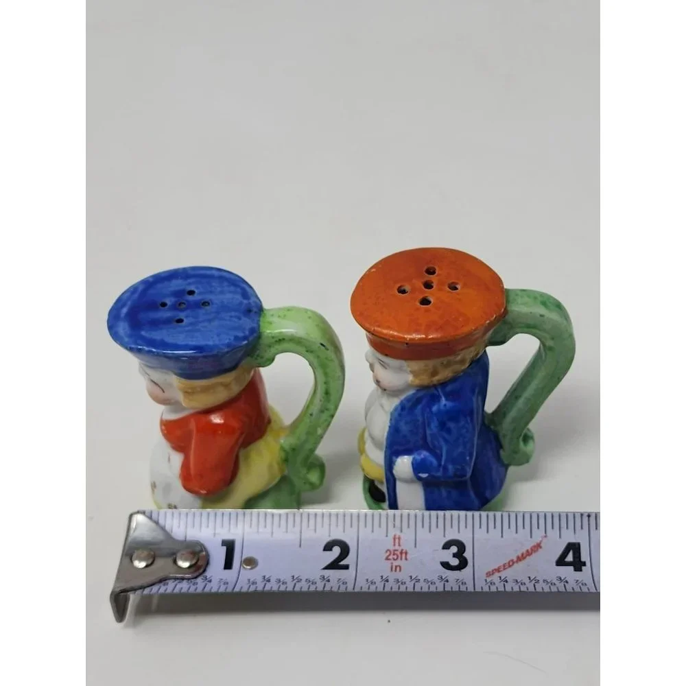 Vintage Porcelain Salt & Pepper Shakers Set With Handles‎ Imperial Couple Japan